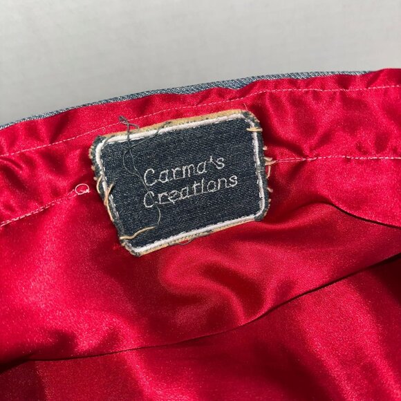 Handmade Denim Patchwork Tote Bag With Red Satin Lining & Pocket Detail - Picture 3 of 5